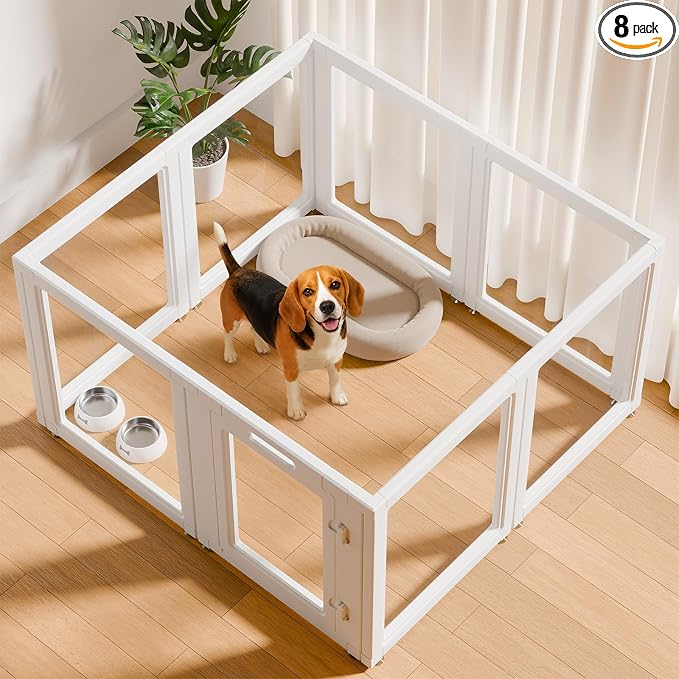 EVOTAILS Clear Acrylic Dog Playpen - Transparent Dog Play Pen