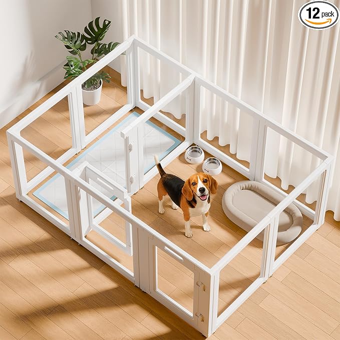 EVOTAILS Clear Acrylic Dog Playpen - Transparent Dog Play Pen