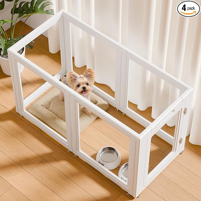 EVOTAILS Clear Acrylic Dog Playpen - Transparent Dog Play Pen