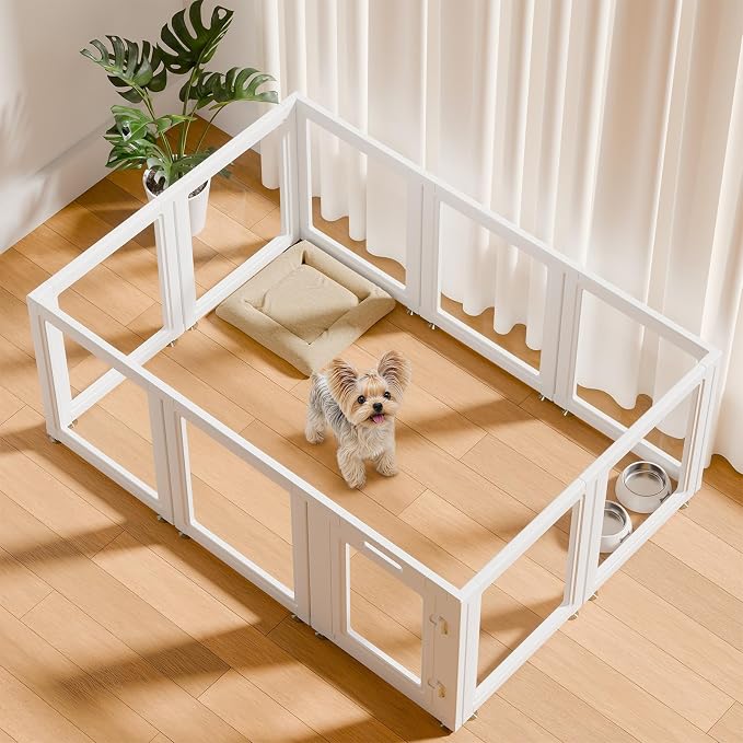 EVOTAILS Clear Acrylic Dog Playpen - Transparent Dog Play Pen