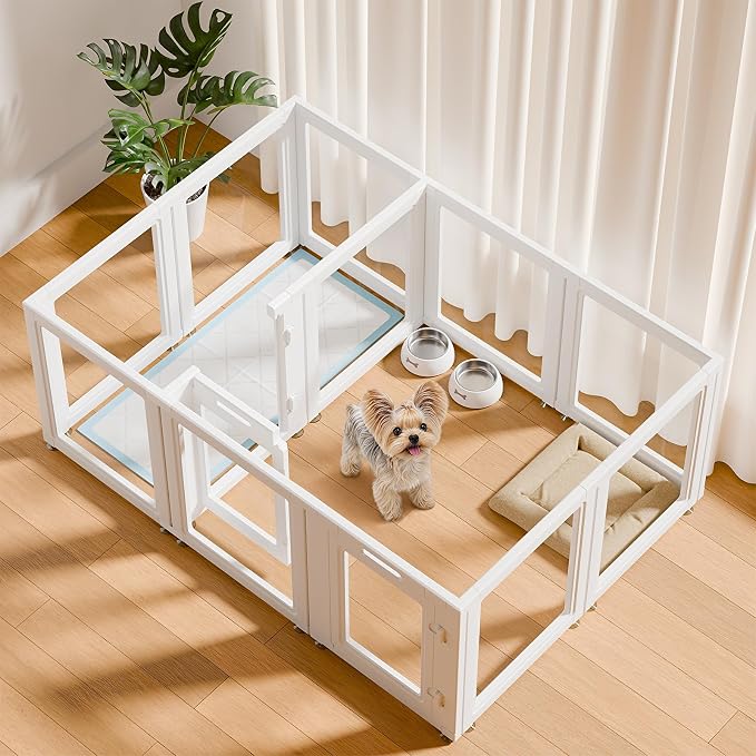 EVOTAILS Clear Acrylic Dog Playpen - Transparent Dog Play Pen