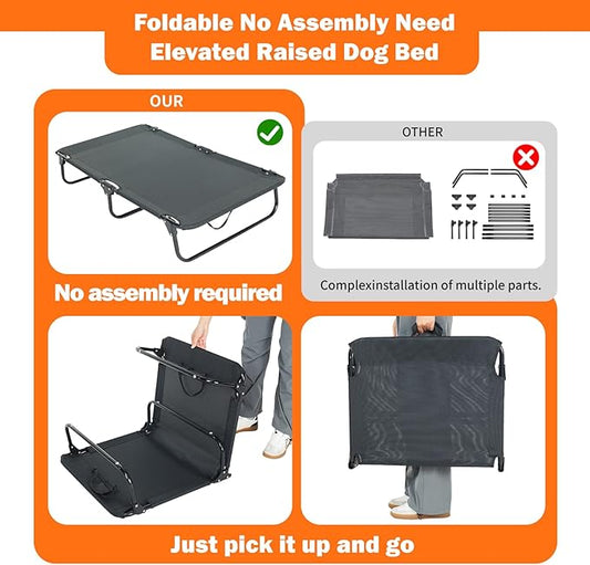 Elevated Dog Bed for Large Pet with No - Slip Feet, Foldable Portable Washable Raised Bed for - Evotails
