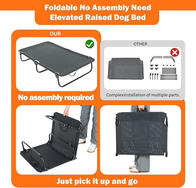 Elevated Dog Bed for Large Pet with No - Slip Feet, Foldable Portable Washable Raised Bed for - Evotails