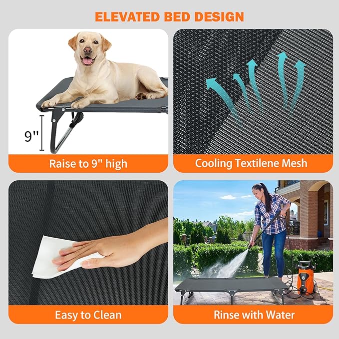 Elevated Dog Bed for Large Pet with No - Slip Feet, Foldable Portable Washable Raised Bed for - Evotails